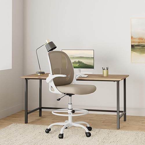Miniatura 2 de Primy Silla de Dibujo Silla Alta de Oficina con Reposabrazos Abatibles Silla Ejecutiva Ergonómica de Computadora para Escritorio de Pie con Soporte