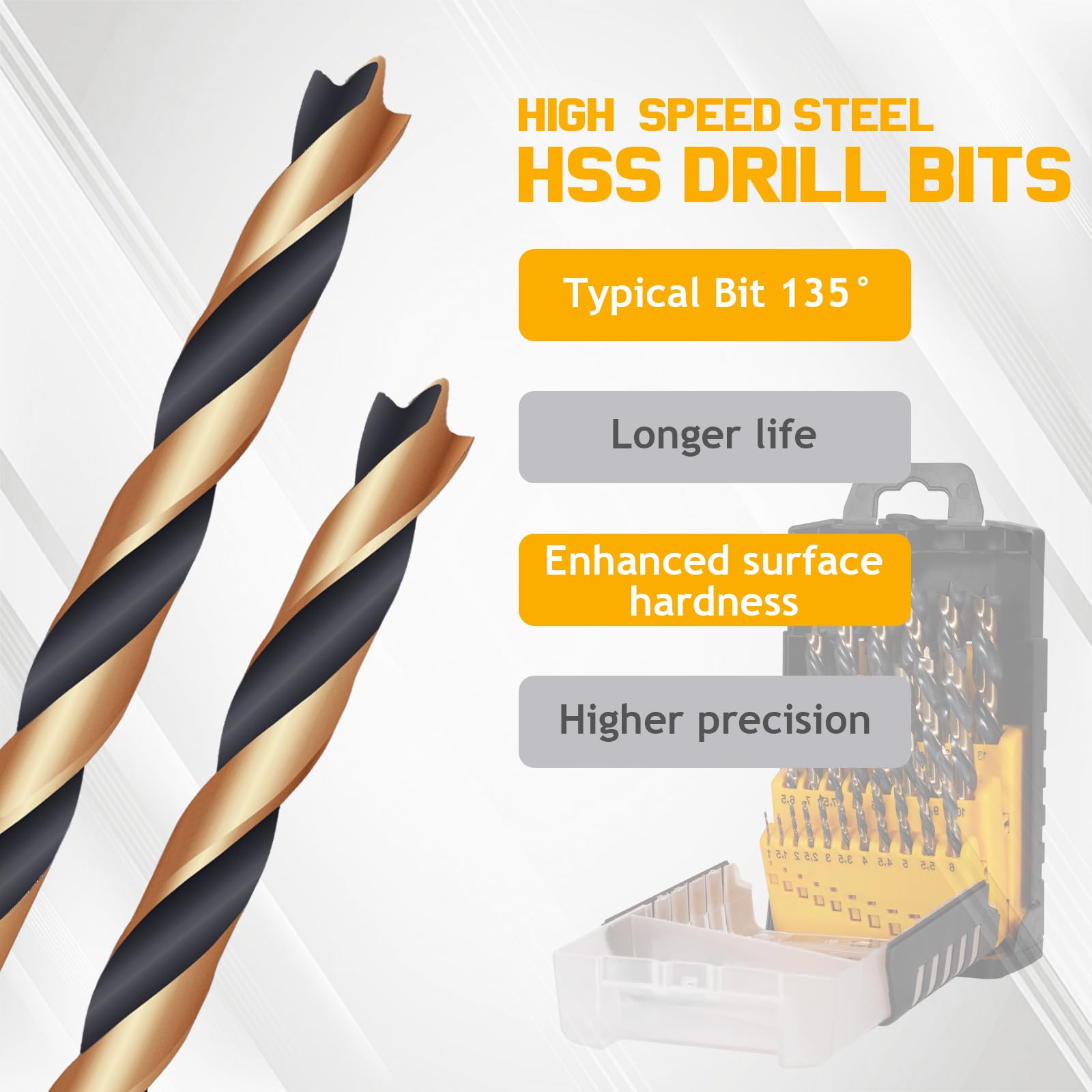Brad Point Bohrer-Set, titanbeschichtet, HSS, vollgeschliffene Holzbohrer für Hartholz und Weichholz, 1–13 mm (0,5 mm Schritt) mit Aufbewahrungskoffer, 25 Stück