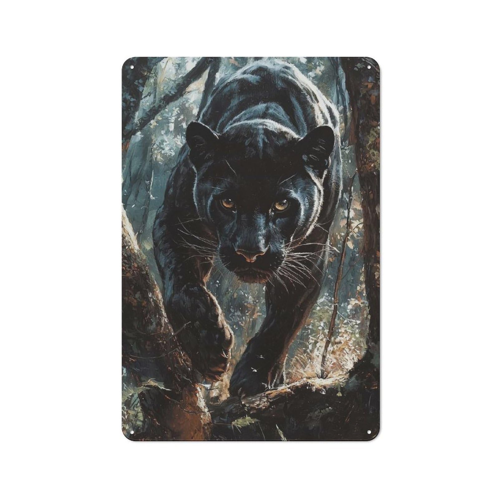 Junmoney Style-9 Bistro Style Bistro Metal Sign 30X20cm Featuring Black Panther In Forest, Shop Wall Decor For Takeaway, Bar, Kitchen Or Counter Area
