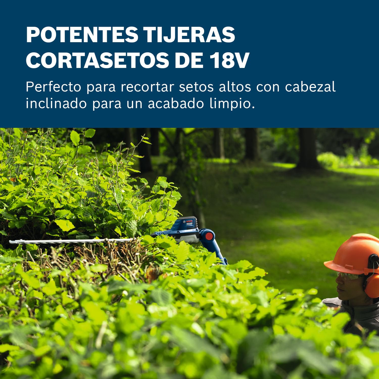 Bosch PRO tijeras cortasetos a batería GHE18V-50 FP sin bat./carg. | empuñadura auxiliar de 360°, 3400 carreras por minuto, nivel bajo de ruido: 90dB