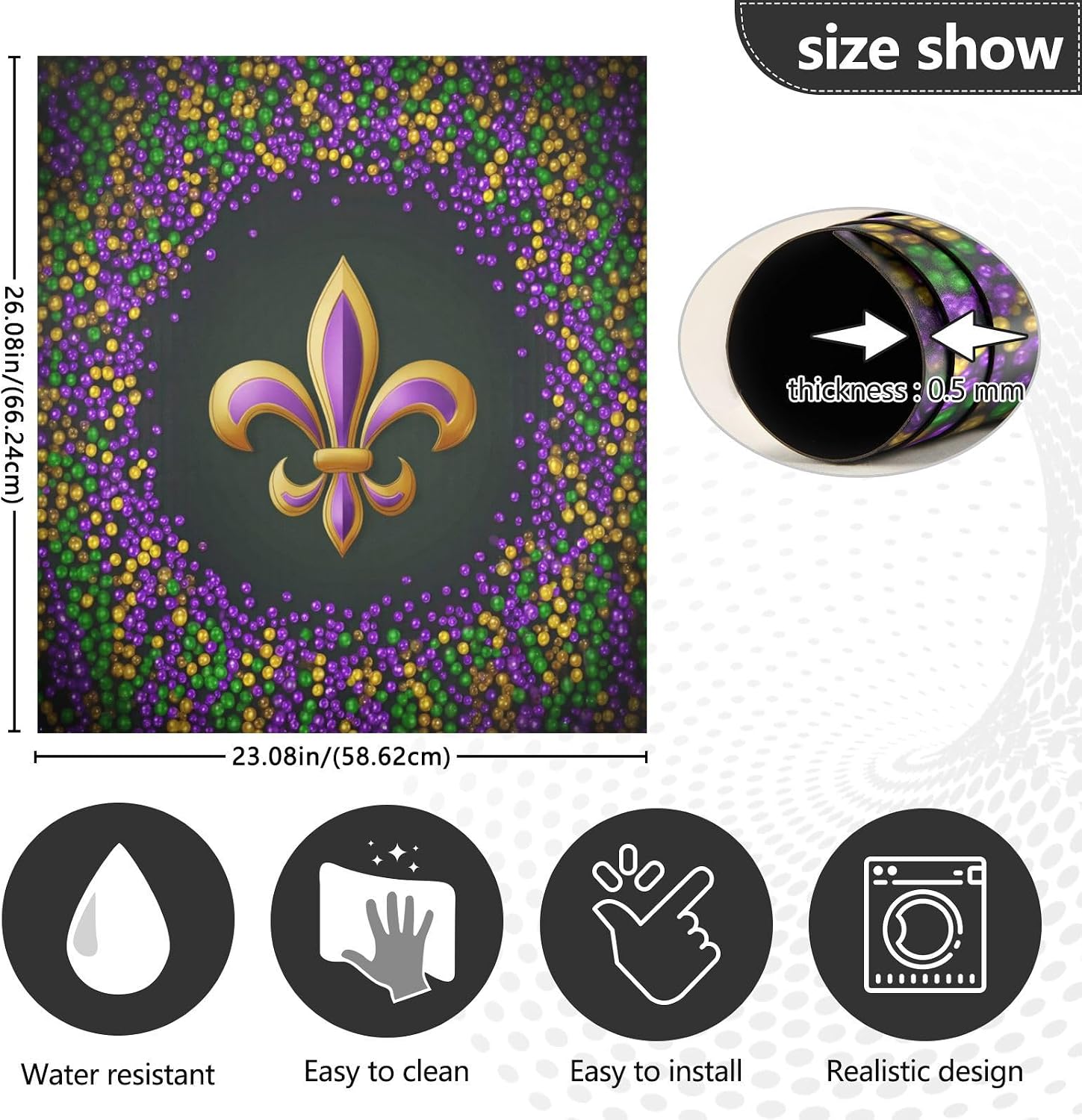 Mardi Gras Fleur De Lis Dishwasher Magnet Cover Refrigerator Magnet Door Panels Home Cabinet Appliances Stickers for Wash Machine Dryer 23x26in