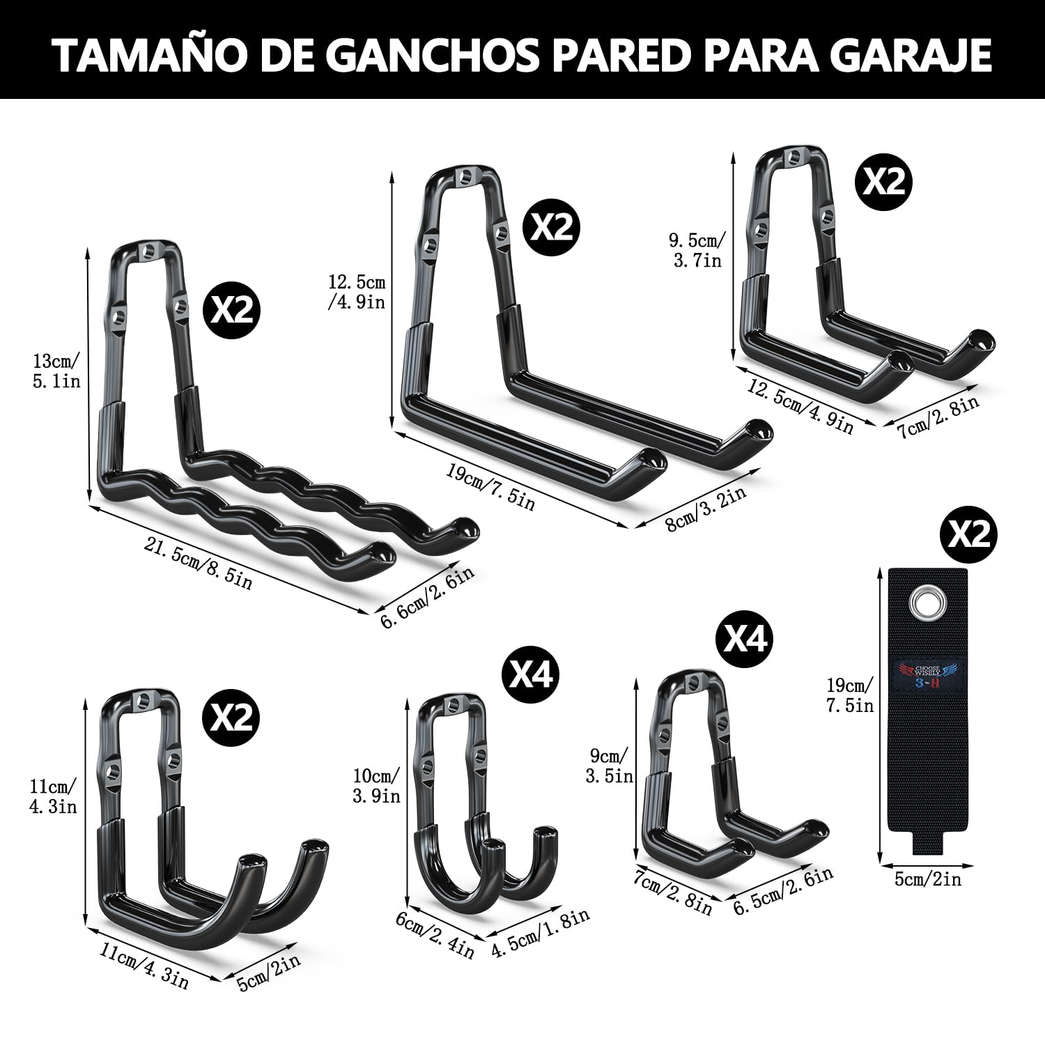 3-H Juego de 18 Ganchos de Pared de Acero de Una Pieza Reforzado, Organizador de Herramientas Multiusos para Garaje, Jardín y Taller