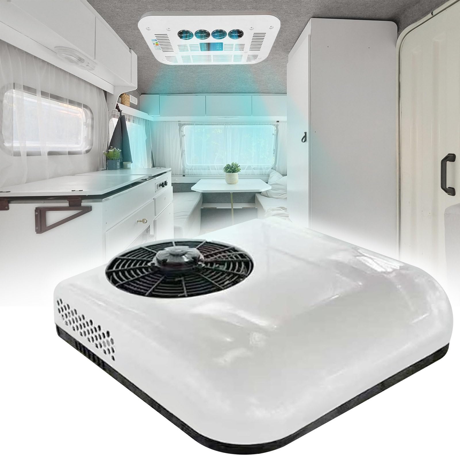 12V/24V Condizionatore per Camper, unità A/C Silenziosa, Raffreddamento Rapido, Aria Condizionata da Parcheggio per Camion, Rimorchi, Barche, Camper, Trattori, Roulotte,12V