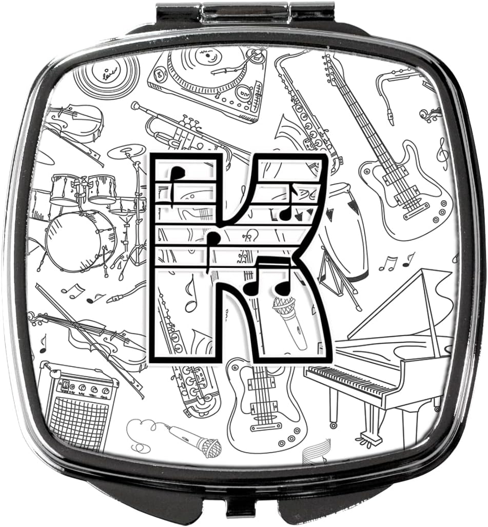 Caroline's Treasures CJ2007-KSCM Letter K Musical Note Letters Compact Mirror Decorative Travel Makeup Mirror for Women Girls Gifts Pocket Makeup Mirror Folding Handheld