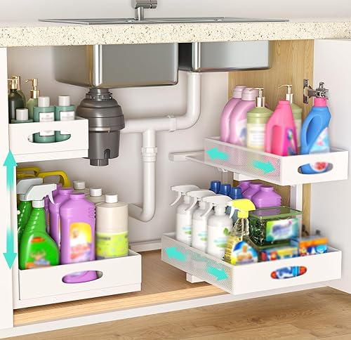 Under Sink Organizer, Extra-Wide Upgrade, 2 Pack 2 Tier Metal