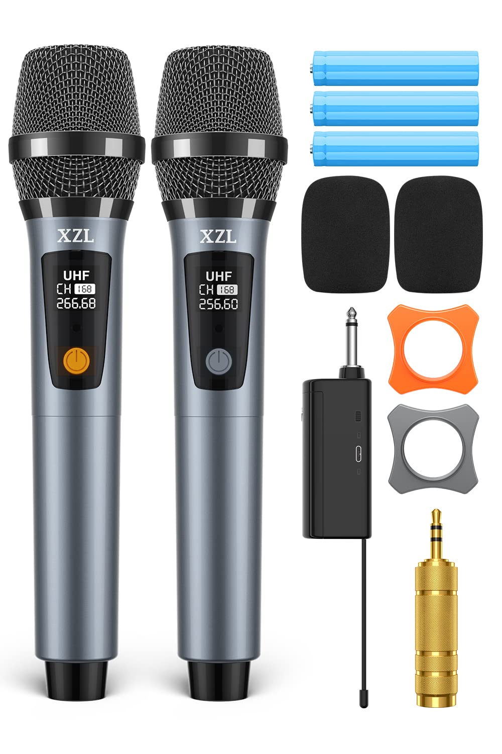Buy Wireless Microphone, UHF Dual Wireless Handheld Dynamic Mic System with Rechargeable
