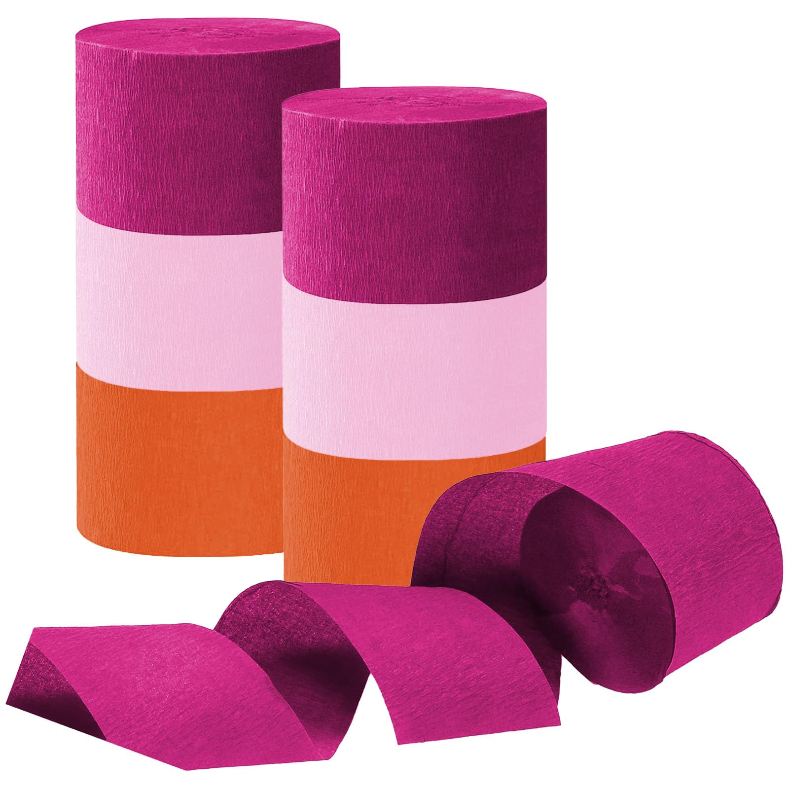Tim&Lin Rose Red Pink and Orange Crepe Paper Streamers, Party Streamer Decorations for Various Party Festival Decorations, 6 Rolls