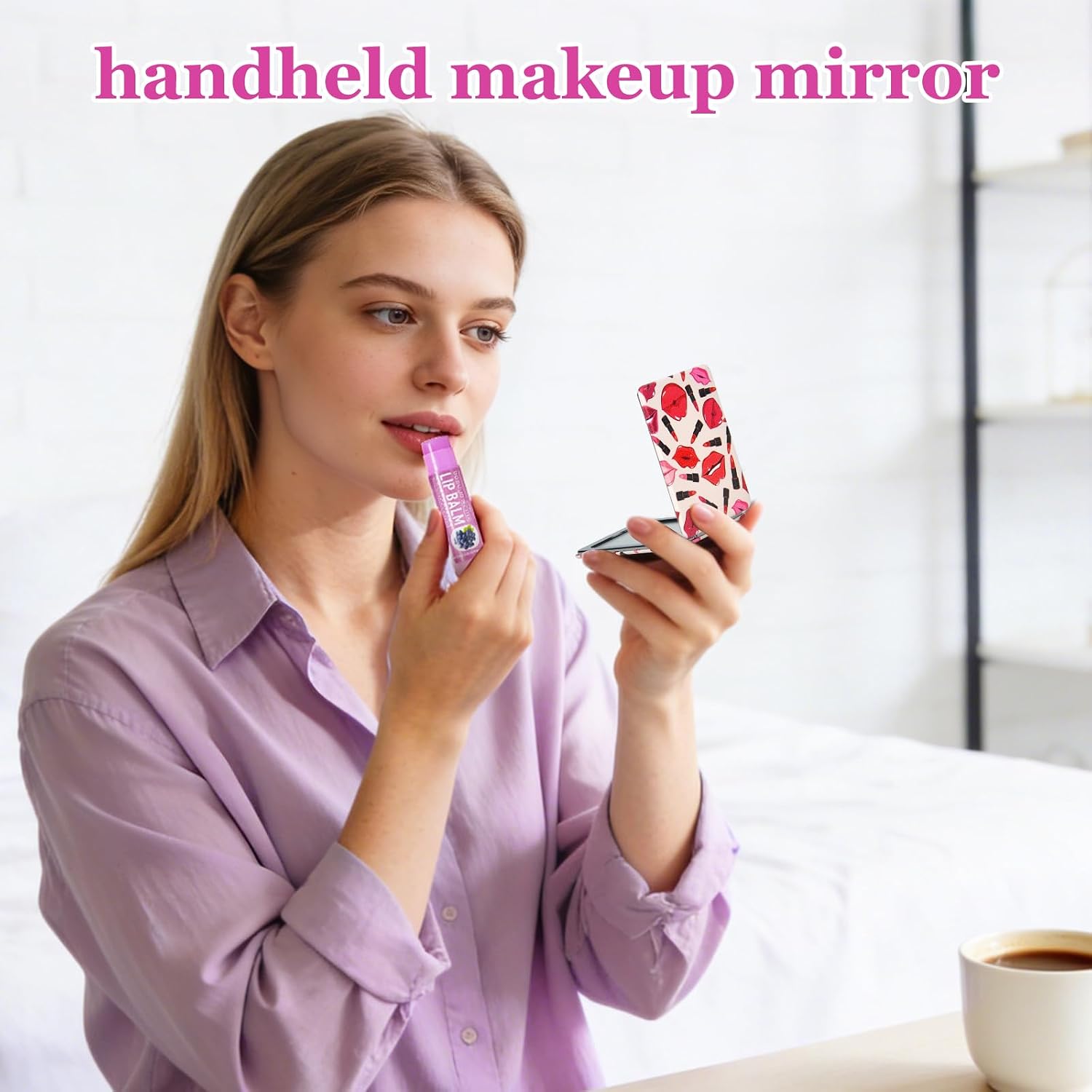 2-Pack Stylish Compact Travel Makeup Mirrors for Girls Women, Double-Sided Foldable Vanity Mirror with 1x & 2x Magnification, Slim Handy Cosmetic Mirror for Pocket Purse Handbag (Bright Red)