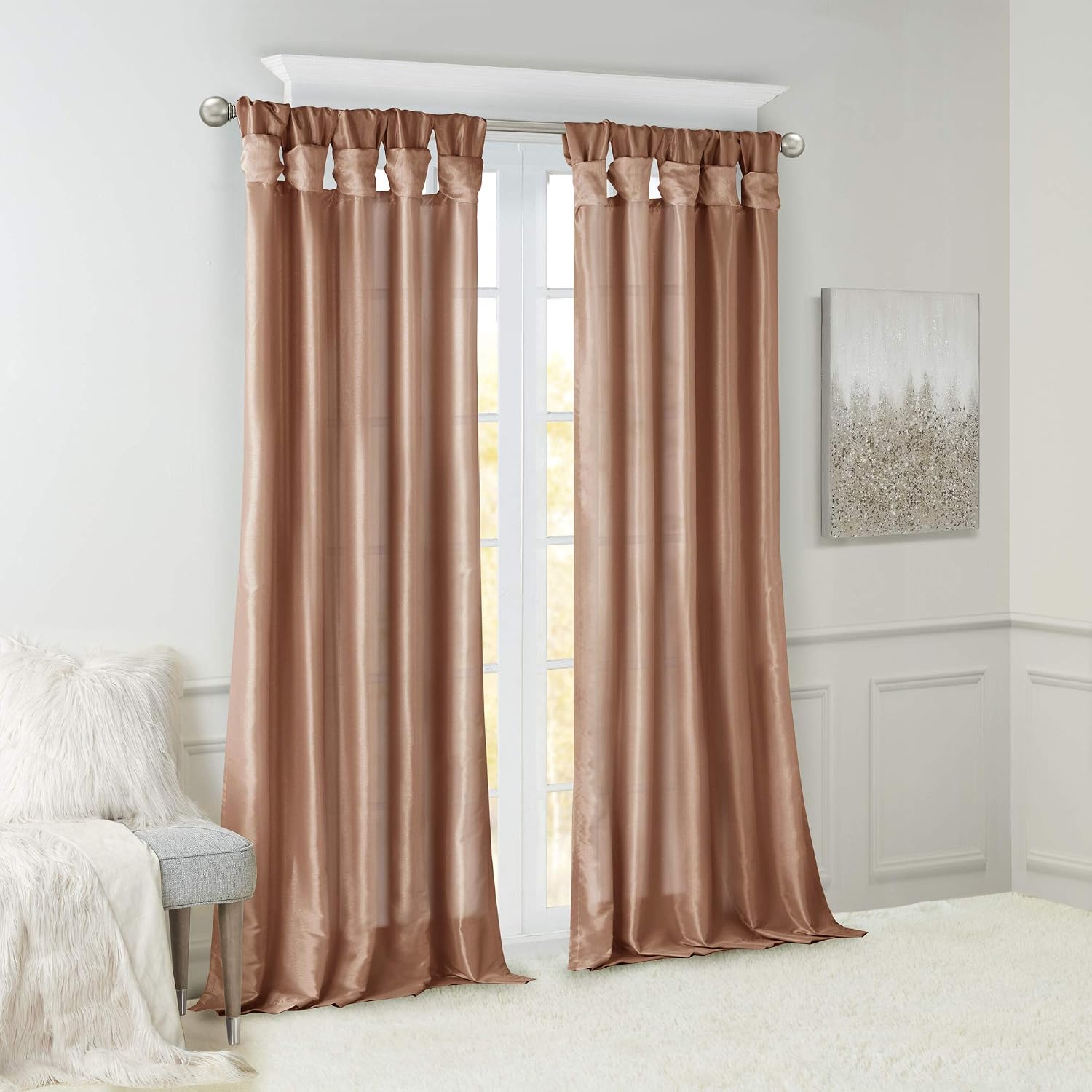Madison Park Emilia Faux Silk Single Curtain with Privacy Lining, DIY Twist Tab Top - Image 3