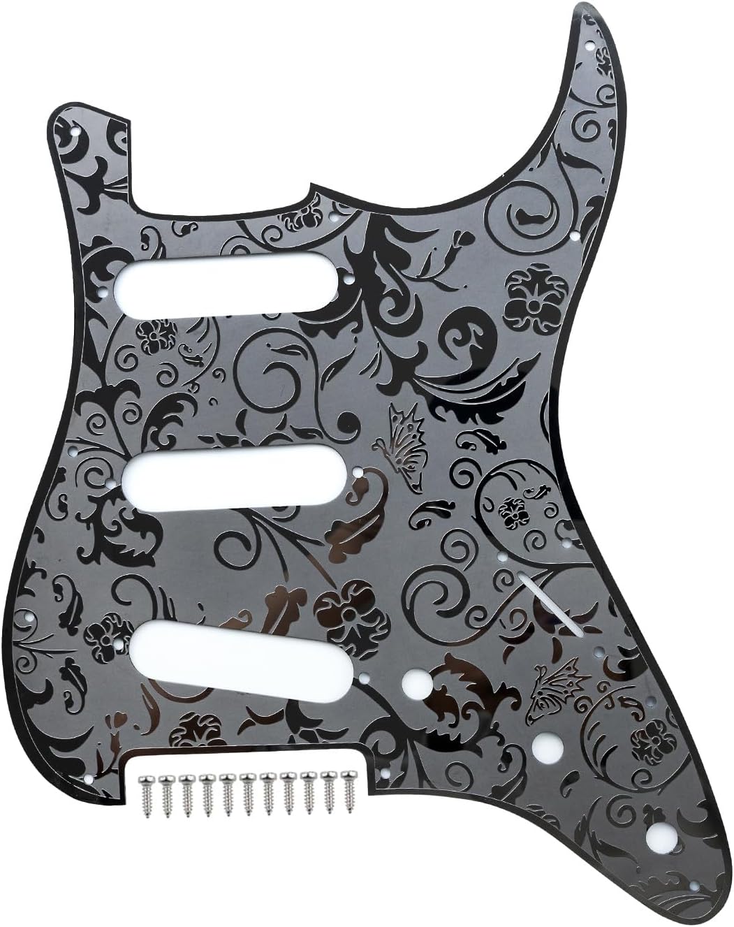 Stainless Steel Guitar Pick guard 11 holes SSS Single Coil 3/8″Potentiometer Metal Electric Guitar Pickguard Compatible with Stratocaster Strat ST Style Guitar Replacement Parts(Black)