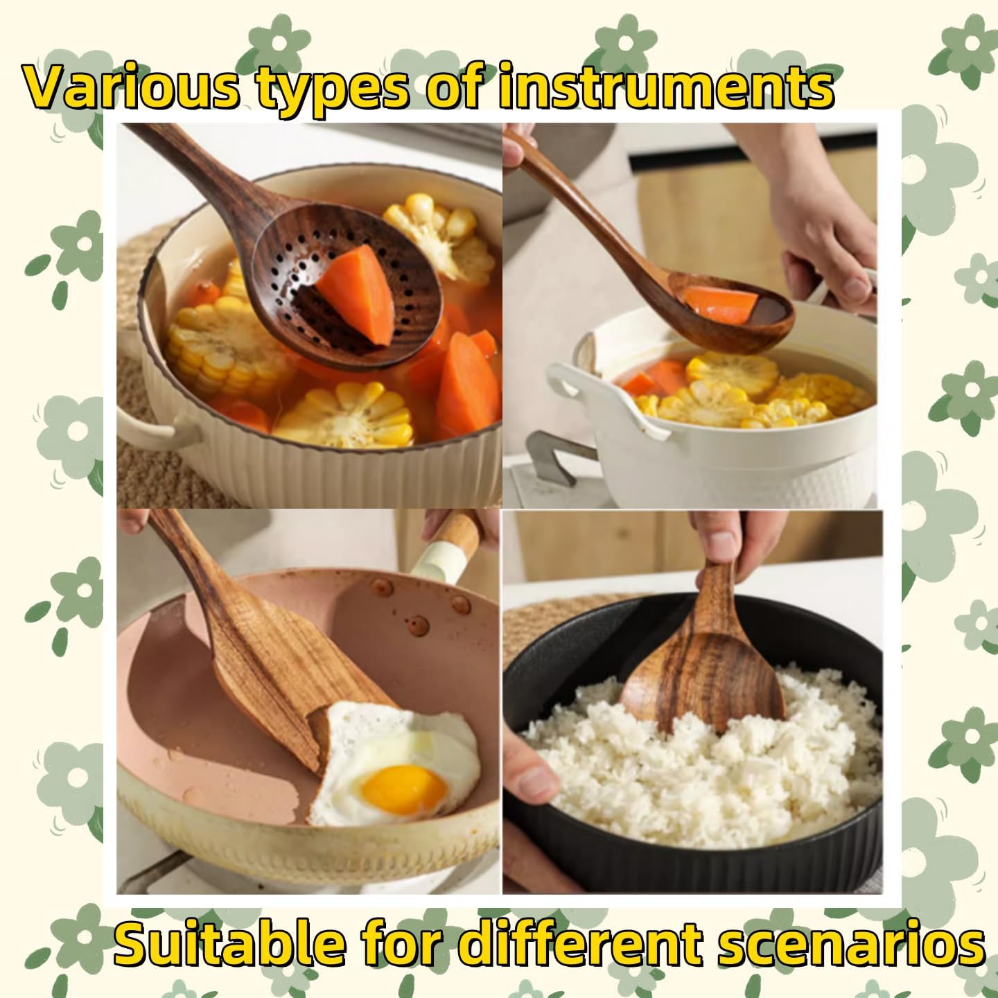 Natural Teak Wooden Spoons for Cooking ，Wooden Cooking Utensils Set,Kitchen Utensils Set,Wooden Spatula (8)