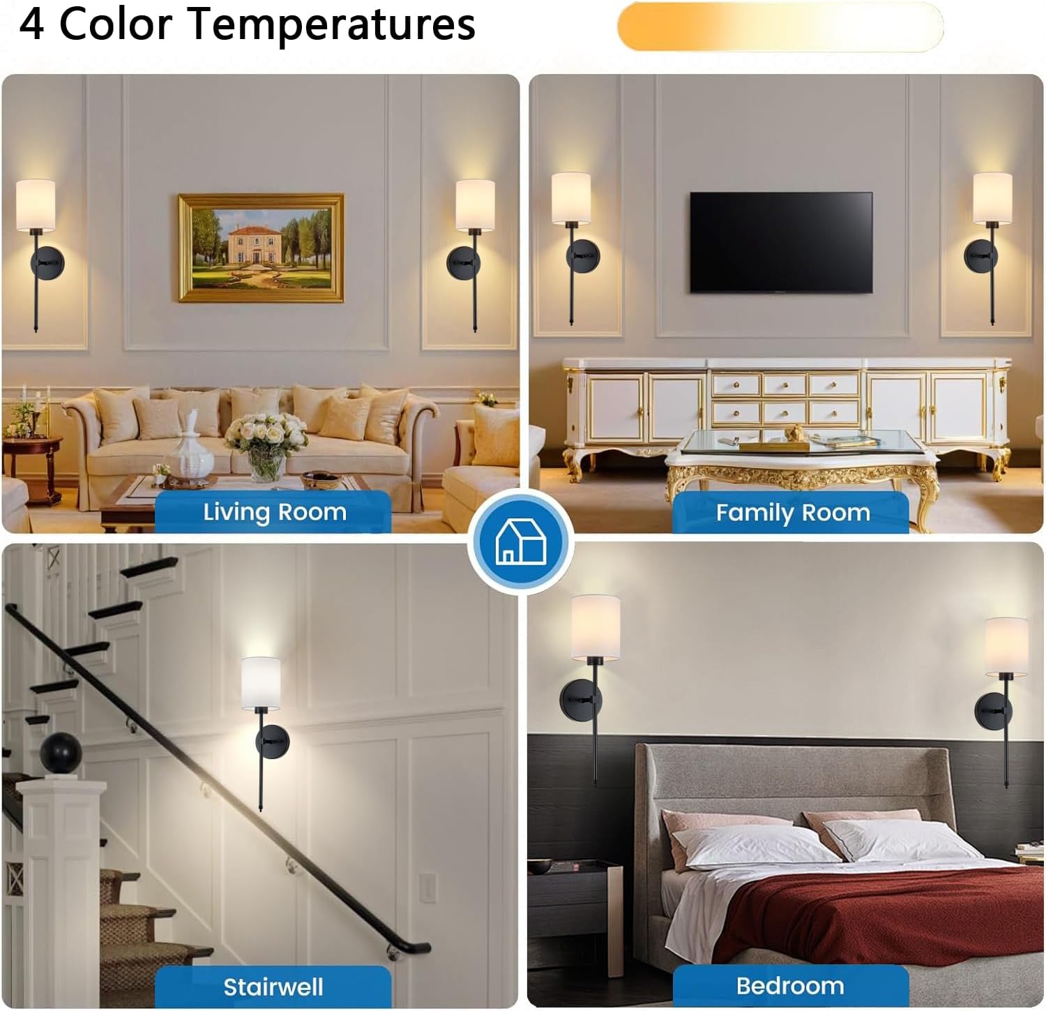 Battery Operated Wall Sconce Set of 2, Black Rechargeable Wall Lights with Remote Control and Dimmable LED Bulbs, 13 Light Colors Wireless Wall Lamps for Bedroom Living Room Hallway (Black)
