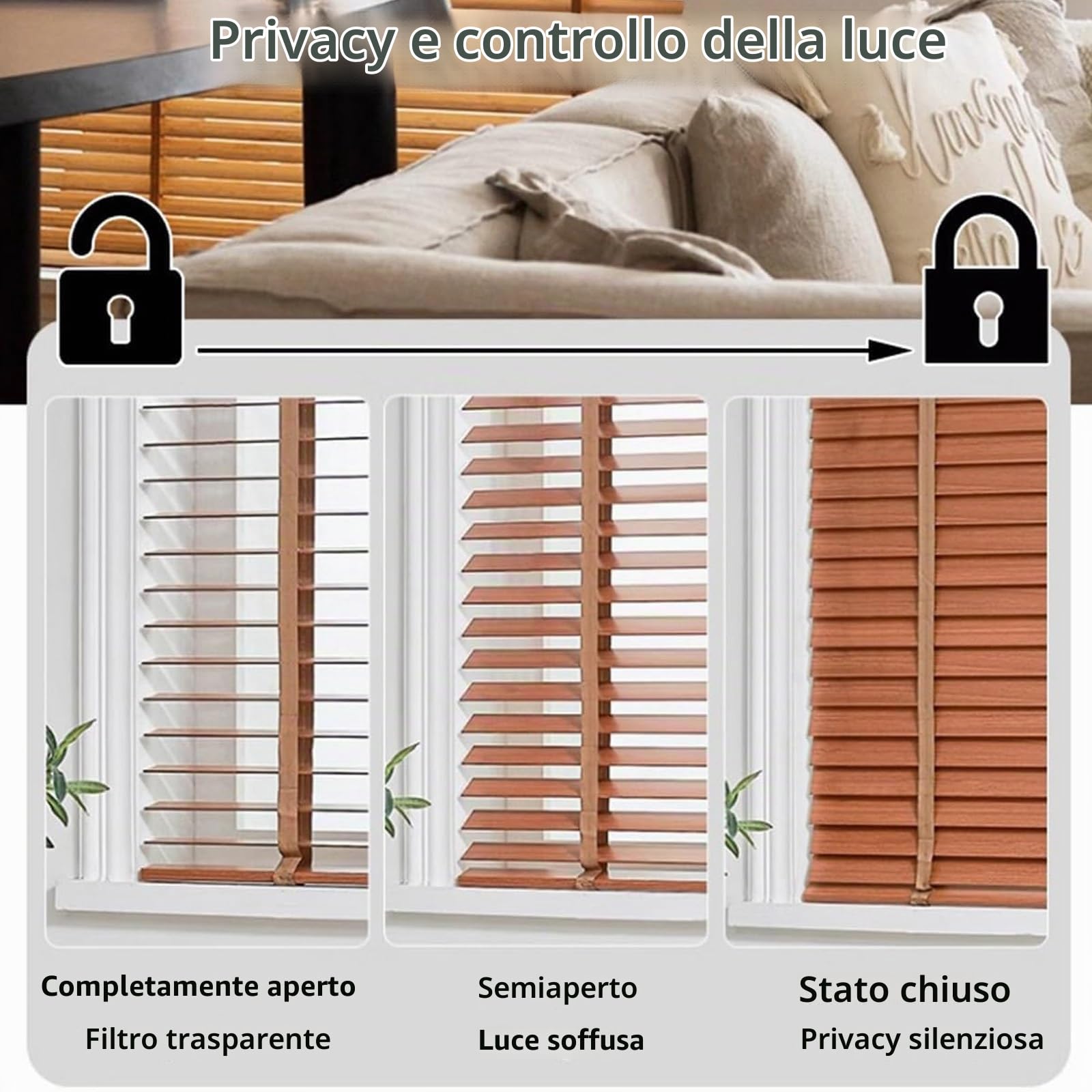 Tende Veneziane Legno 45cm 60cm 75cm 90cm 100cm 120cm, Veneziane Orizzontali per Interni/Esterno, Tende Veneziana Massiccio per Porte Finestre, Facili da Montare(marrone scuro)
