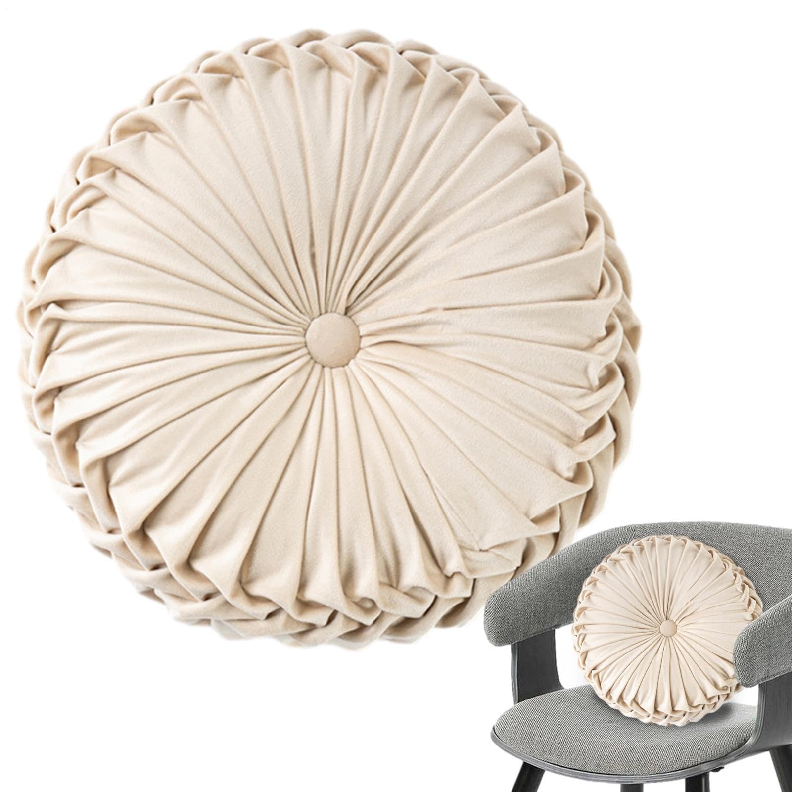 Coussin rond pour canapé en velours plissé de couleur unie
