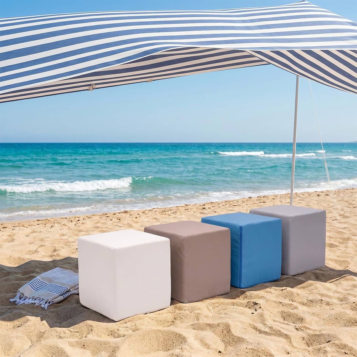 ECOPOUF – Kostka Outdoor – Wygodna Pufa – Lekkie Krzesło do Siedzenia – do Ogrodu, Pokoju Dziecięcego, na Balkon, Kemping – Tkanina Wodoodporna i Odporna na UV – 40 x 40 x 40 cm Block M20