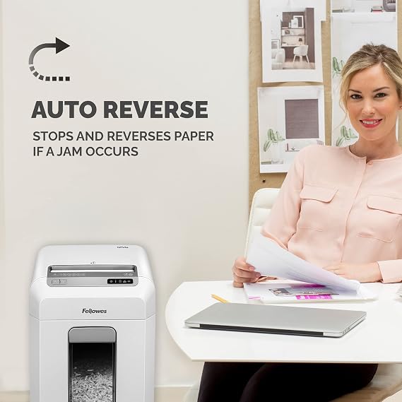 Fellowes 12 Sheet Paper Shredder for Office - Mini Cut Shredder with Auto Reverse & SafeSense Technology - Powershred 12Ms Office Shredder with 23L Pull-Out Bin - DIN Level P4 -