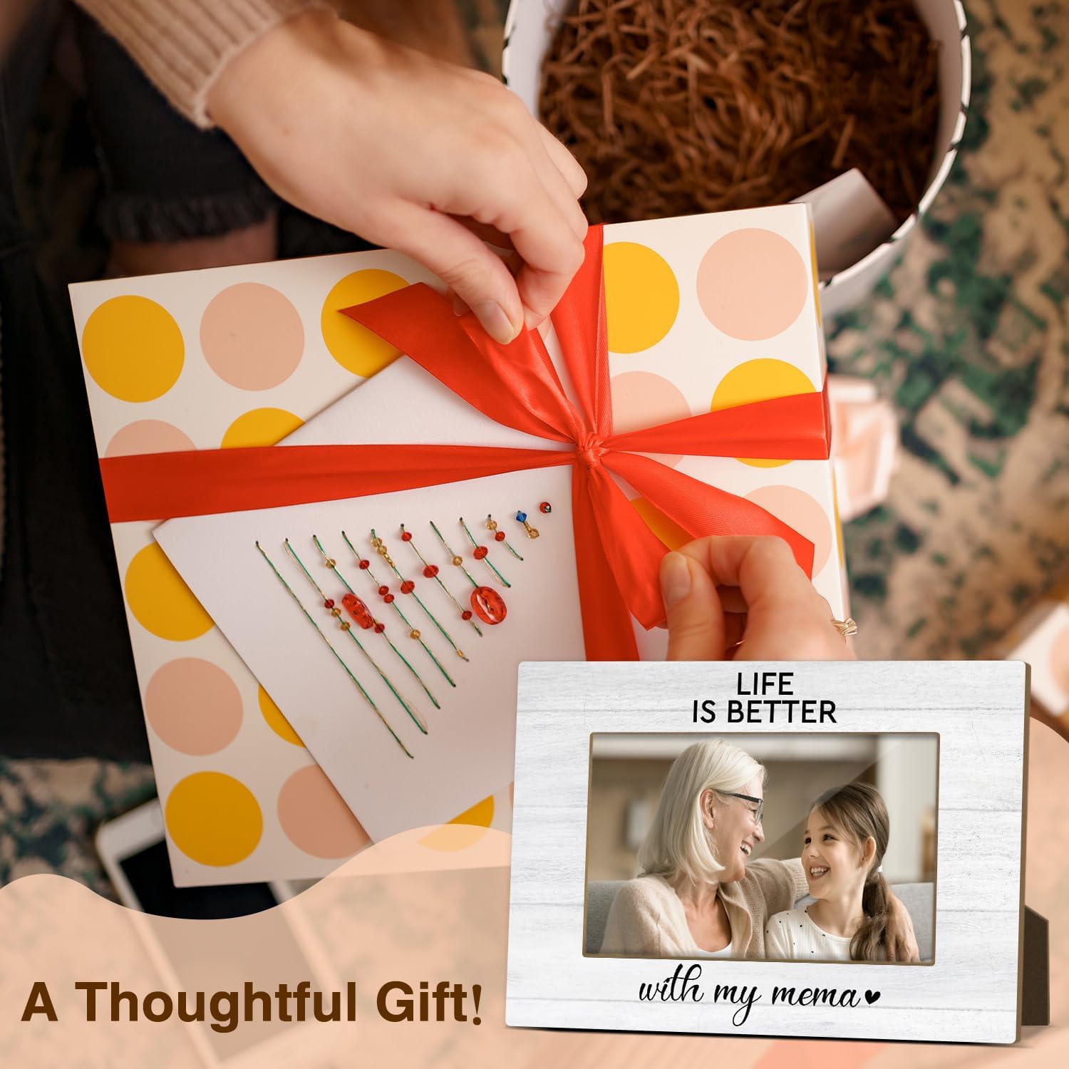 Life is Better with My Mema Wooden Picture frame, Photo Frame Gifts for Mema Grandma, Birthday Grandparents Day Gifts, Picture Frame Fit 4x6 Inch Photo, Home Office Desktop Nightstand Decor -046 - Image 5