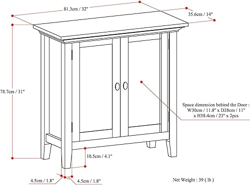 Miniatura 3 de SIMPLIHOME Redmond - Armario de almacenamiento bajo de transición de madera maciza de 32 pulgadas de ancho, color marrón nogal para sala de estar,