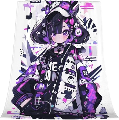 QAKSHY Manta de animé de dibujos animados kawaii súper suave para niñas y mujeres, dormitorio, sala de estar, sofá, manta de viaje, decoración del