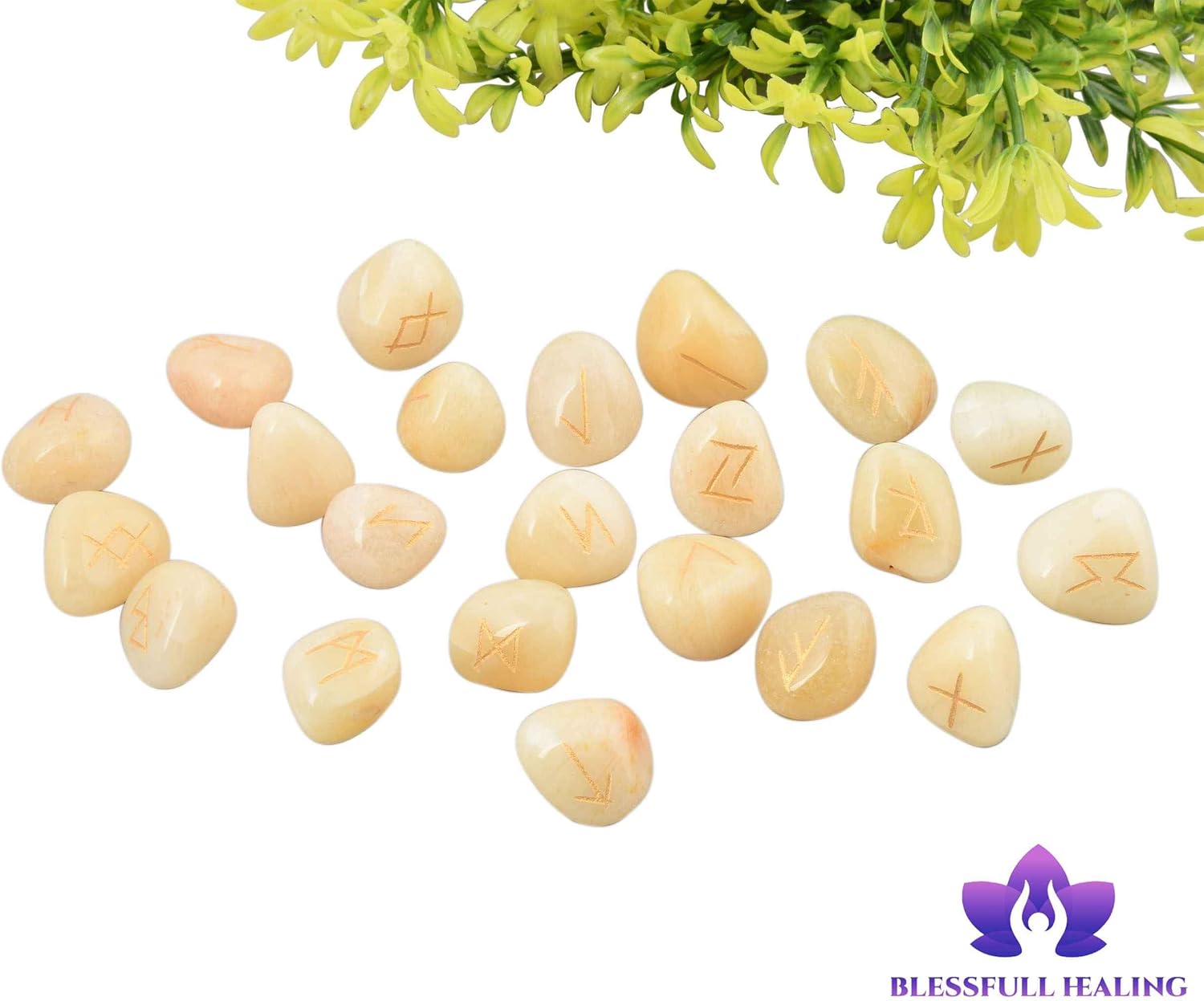 Blessfull Healing Yellow Tumbled Stones Rune Set of 22 Pcs Crystal Healing Reiki