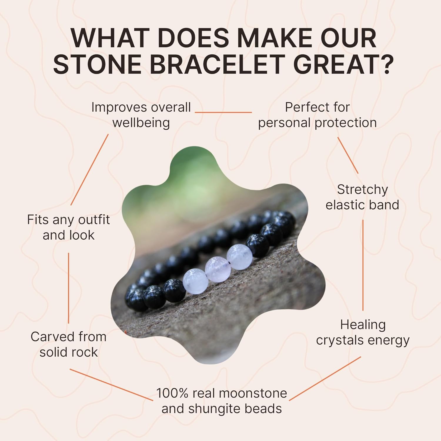 Karelian Heritage Shungite & Moonstone Stretchy Stone Bracelet for Women | Authentic Shungite Crystal Jewelry | Protective Powerful Defender Stone Bracelet | Healing Crystal BO31 - Image 8