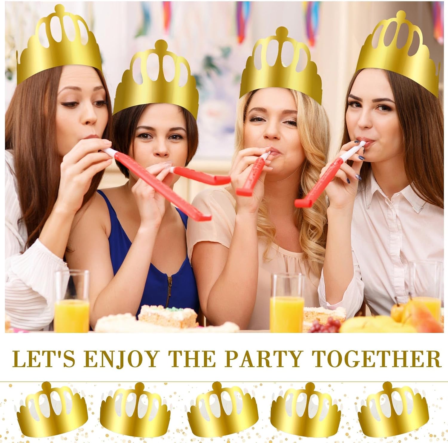 Crtiin 100 Pcs Gold Paper Crowns Birthday Party Bulk for Adults Classroom Students Hat Supplies Favors (Round Style)