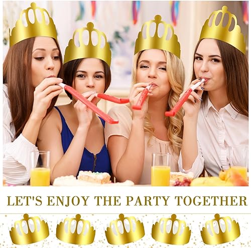 Vista 36 de Crtiin 100 coronas de papel doradas para fiesta de cumpleaños a granel para adultos, estudiantes, suministros de sombreros (estilo elegante)
