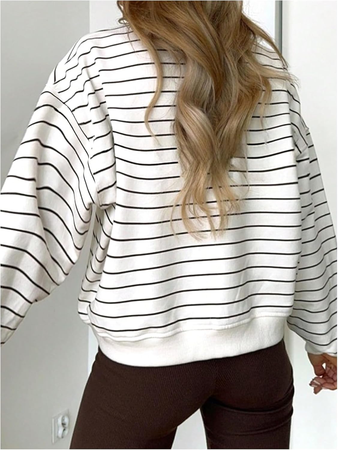 Floerns Women's Striped Crewneck Sweatshirt Long Sleeve Loose Fit Pullover Tops - Image 2