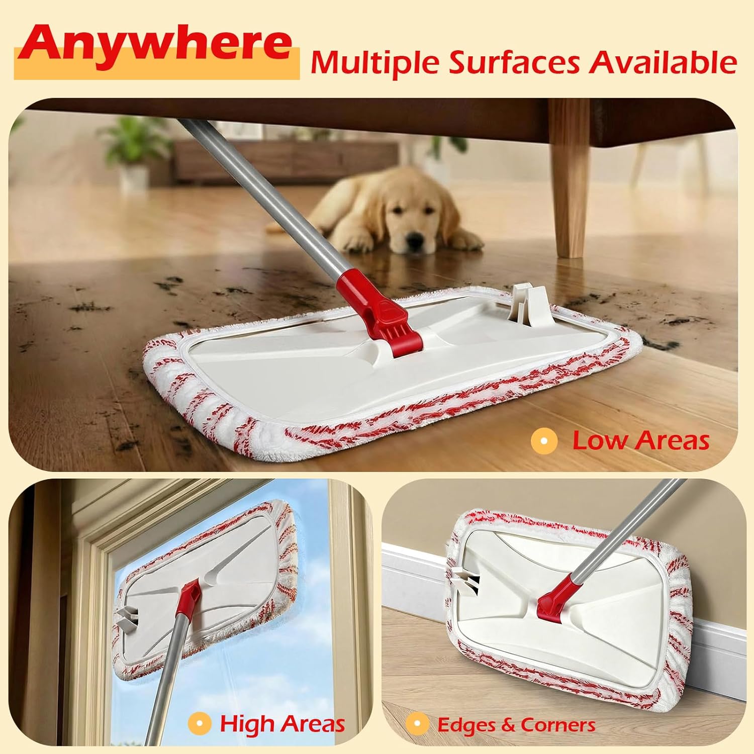 Microfiber Dust Mop for Floor Cleaning with 5 Reusable 16*9 inch Mop Pads, Wet and Dry Mop, Captures Pet Hair and Dust, Suitable for Vinyl, Wood, Tile, Laminate Flooring