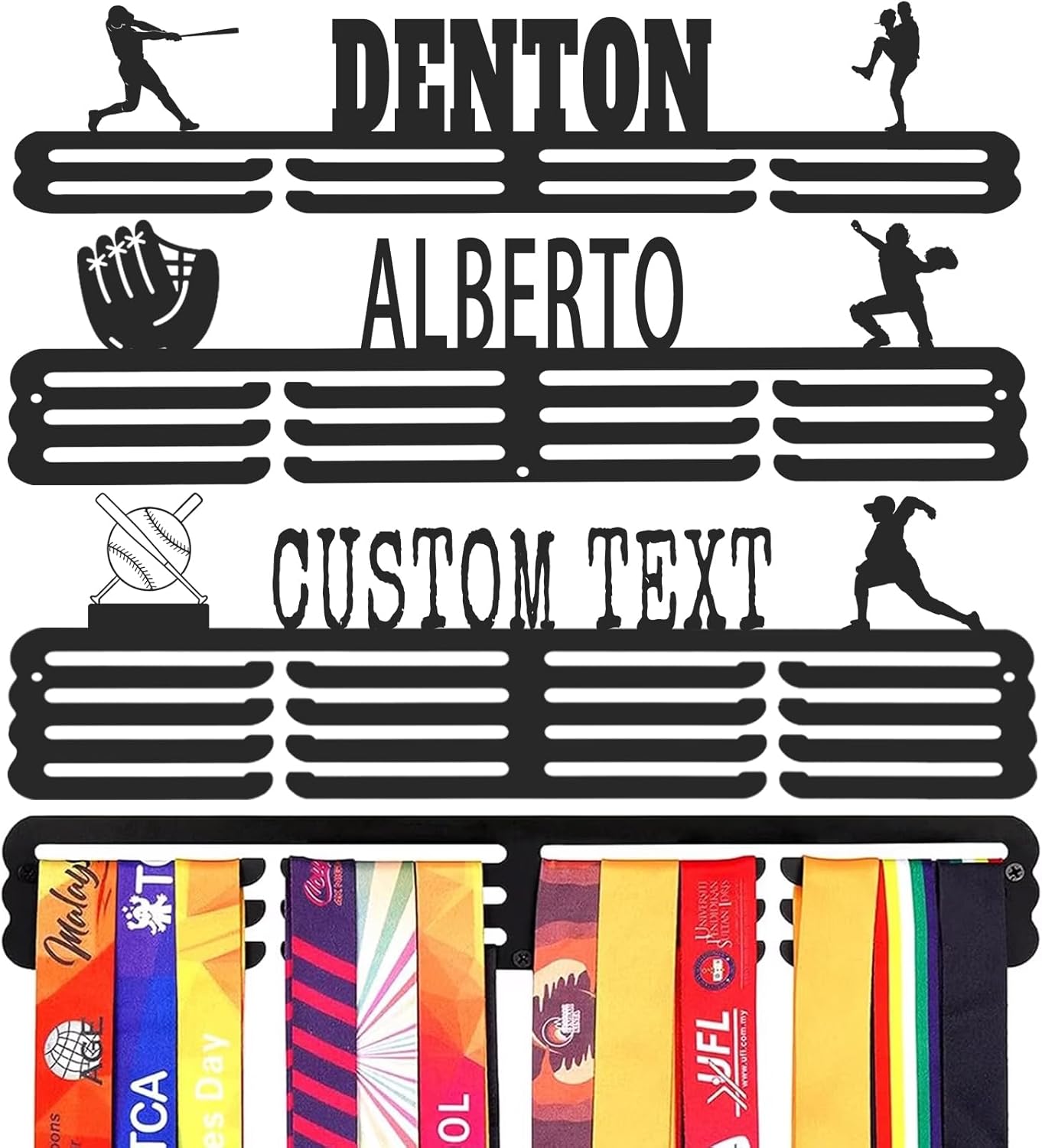 Goutoports Personalized Medal Hanger Display Holder Tiered Award Rack - Custom Text Color and Images for Athletes Easy to Install