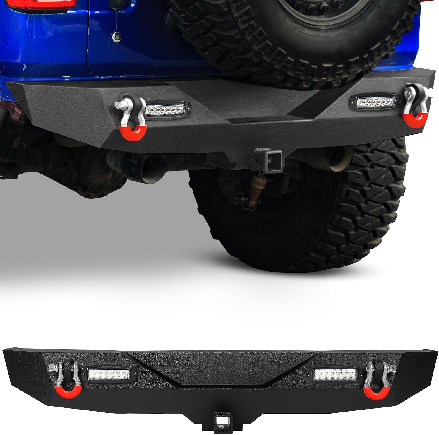YITAMOTOR Rear Bumper Compatible for 2018-2026 Jeep Wrangler JL & Unlimited w/LED Lights, Hitch Receiver & D-Rings, Black