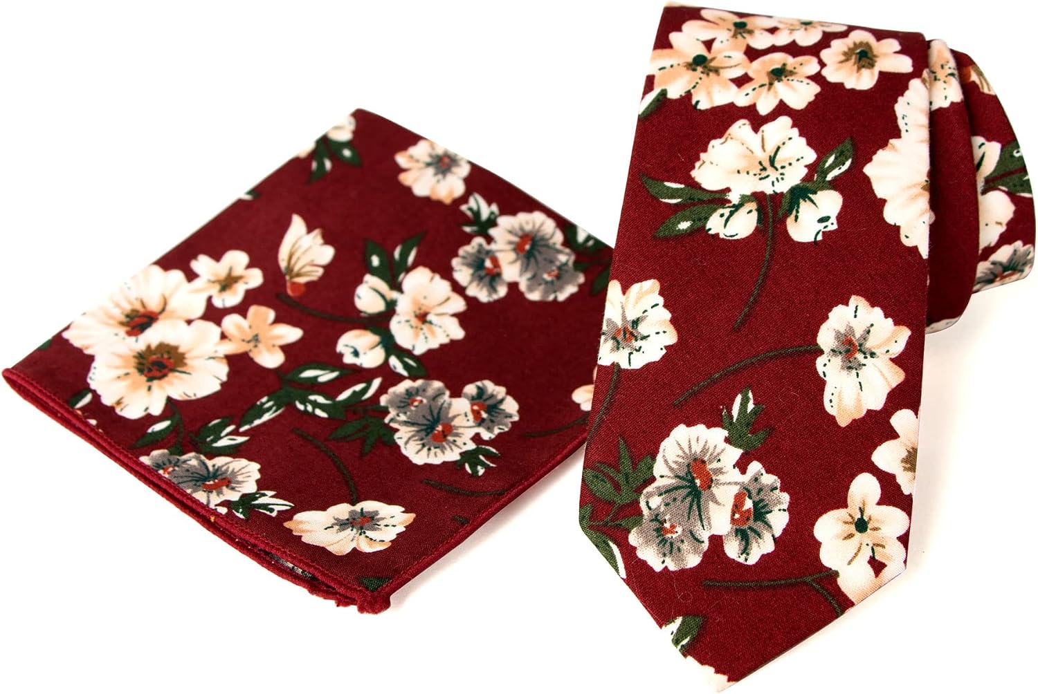 Men's Linen Blend Necktie and Pocket Square Handkerchief Hanky Set