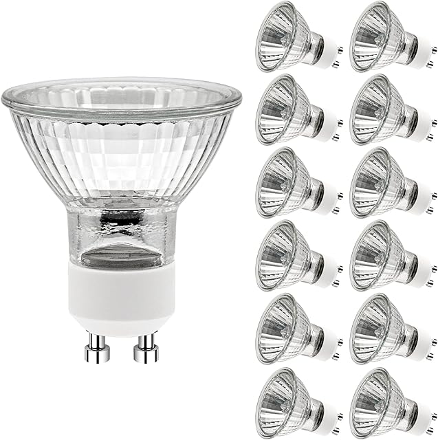 Simusi GU10 Halogen Spotlight Bulbs,(12 Pack) Dimmable Halogen Light Bulbs 2 Pin,230V 50W Light Bulb with Long Lasting Lifespan, 2700K 500LM for Track & Recessed Lighting,GU10 Base
