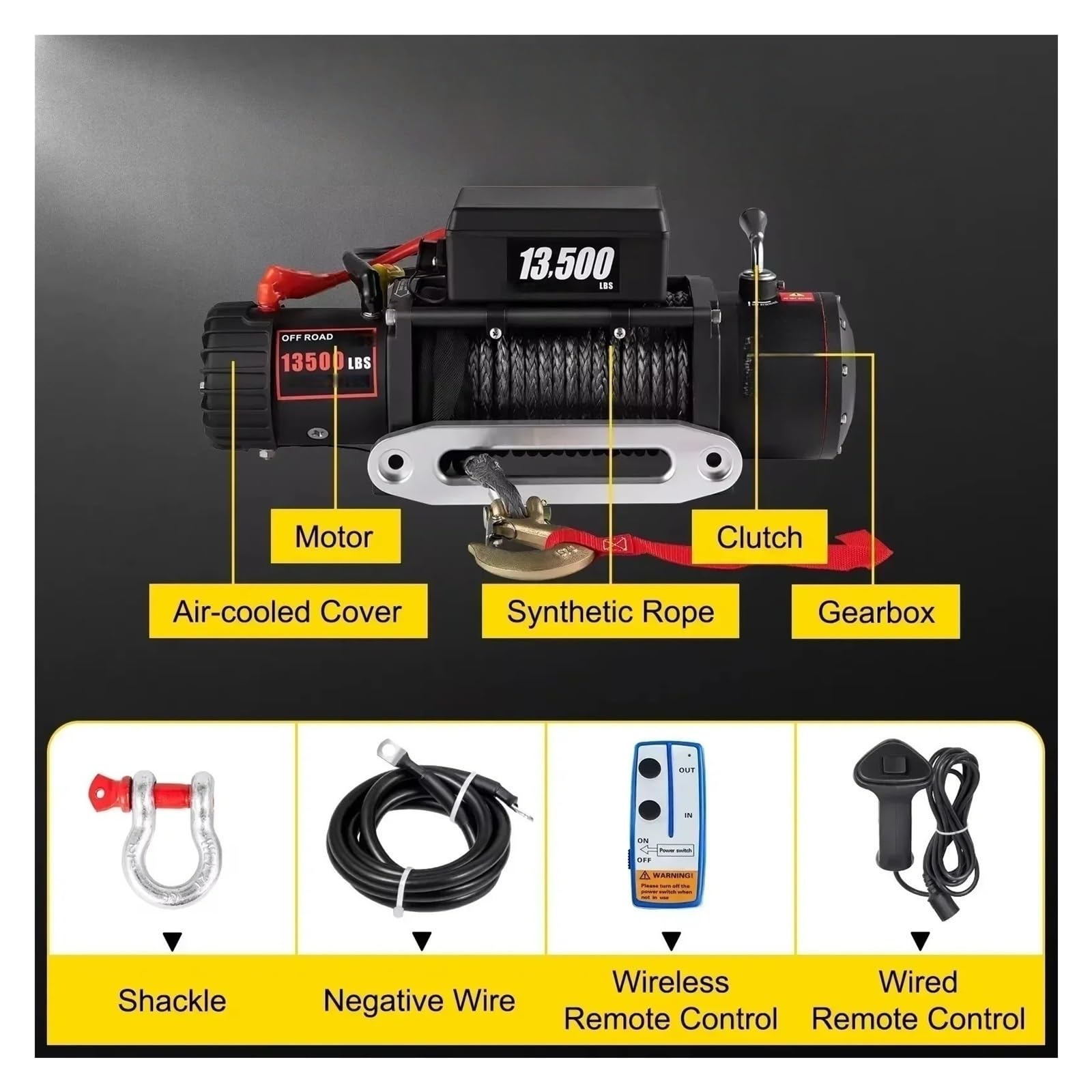 Paranco Di Sollevamento Elettrico Winch13500LBS 12V Sintetico Con Fune Da Traino 24M/92FT Paranco Elettrico Telecomandato Verricello