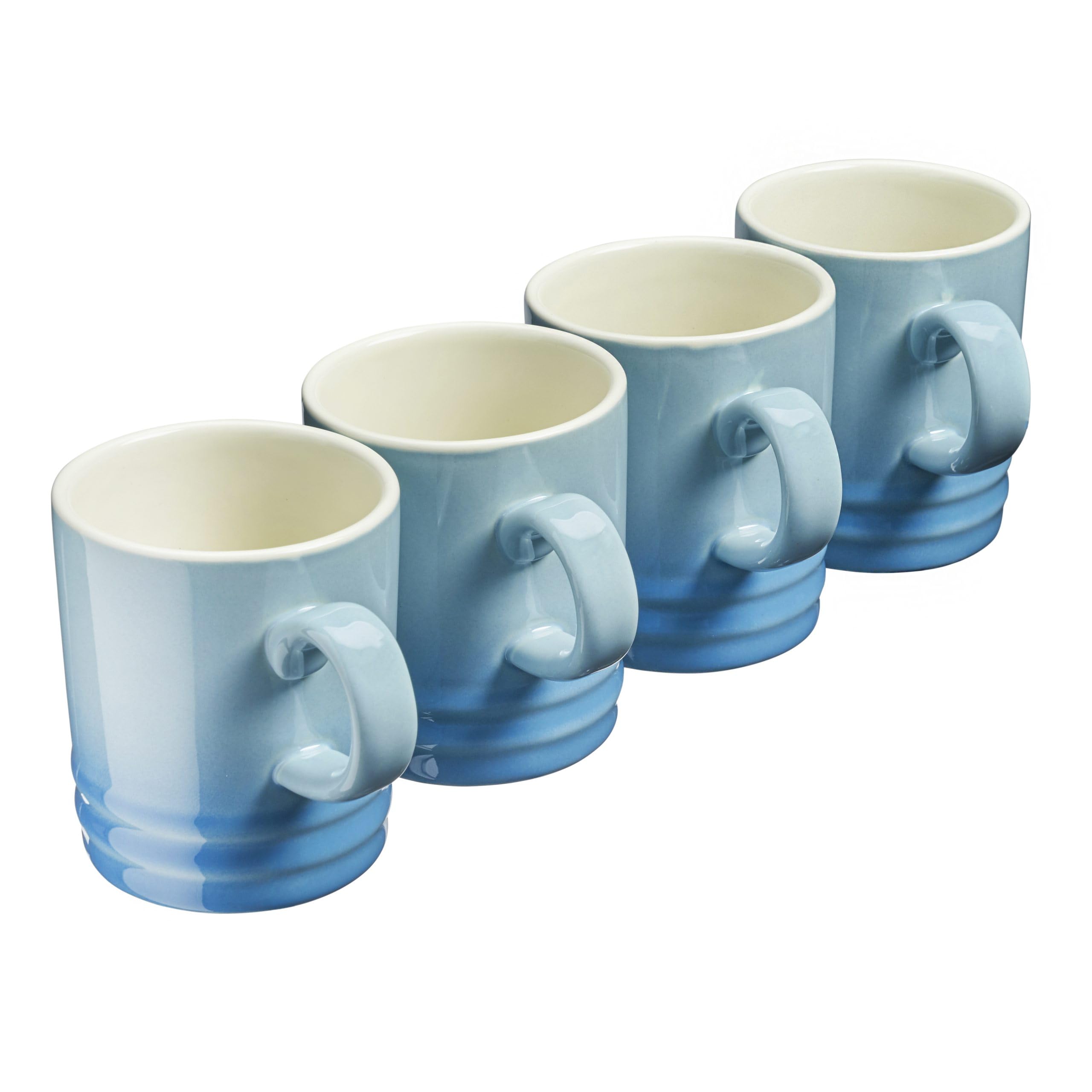 4 Piece Colourful Stoneware Mug Set | Tea Coffee Hot Chocolate Drinking Cups | Microwave Dishwasher Refrigerator Freezer Safe | 350ml Capacity | Blue