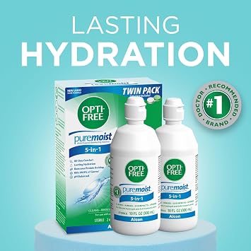 Opti-Free Puremoist Multi-Purpose Contact Lens Solution with Lens Case, 20 Fl Oz (pack of 2- 10oz bottles)