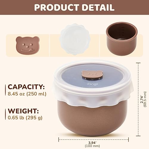 Miniatura 3 de Recipiente de cerámica para almacenamiento de alimentos para bebés, tarro hermético sin BPA con tapa de silicona, cerámica irrompible, apto