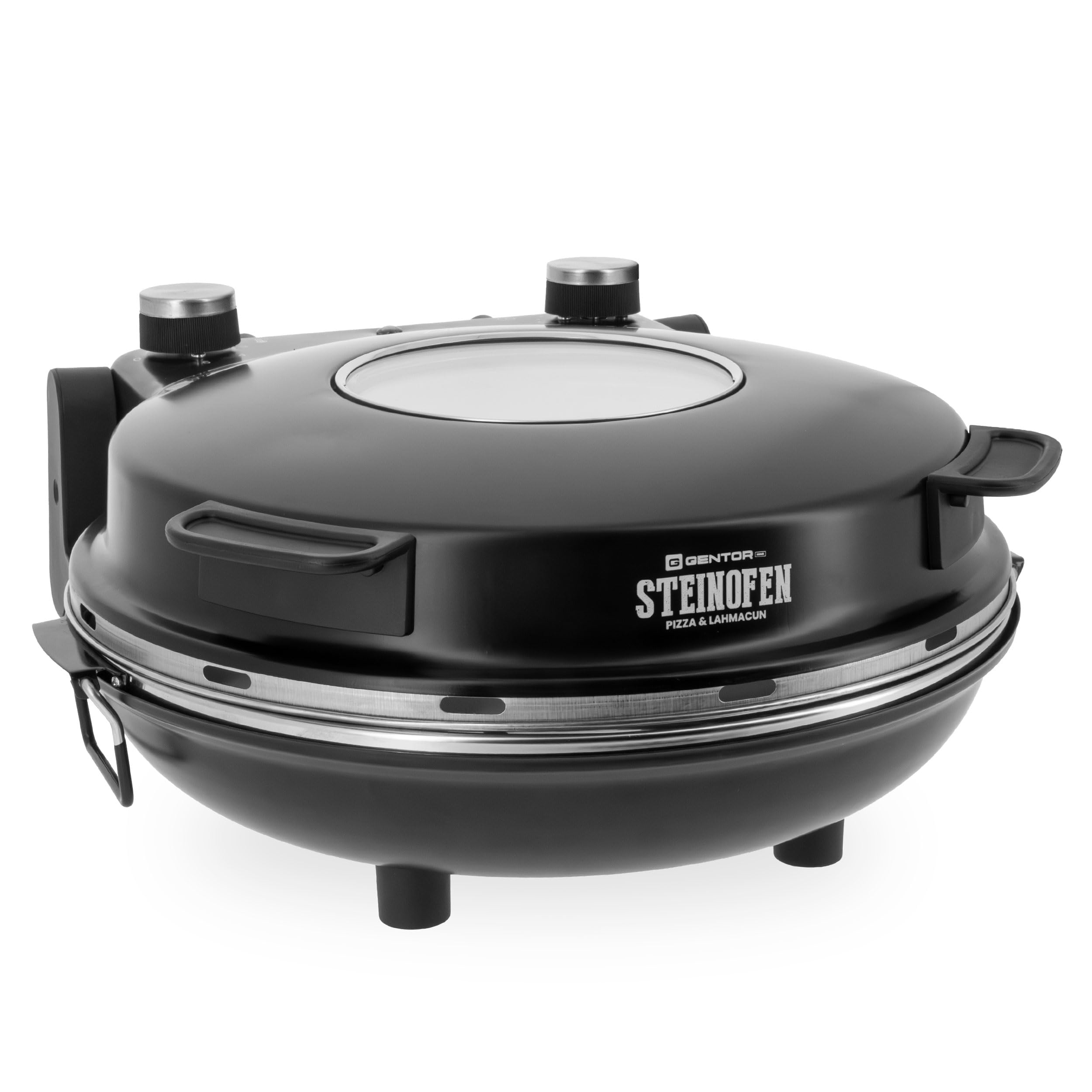 Pizzaofen elektrisch mit Pizzastein – Pizzamaker 1200W bis 400 Grad – Elektrischer Ofen für Zuhause & Outdoor – Timer & Sichtfenster – Mini Backofen für Pizza wie vom Steinofen