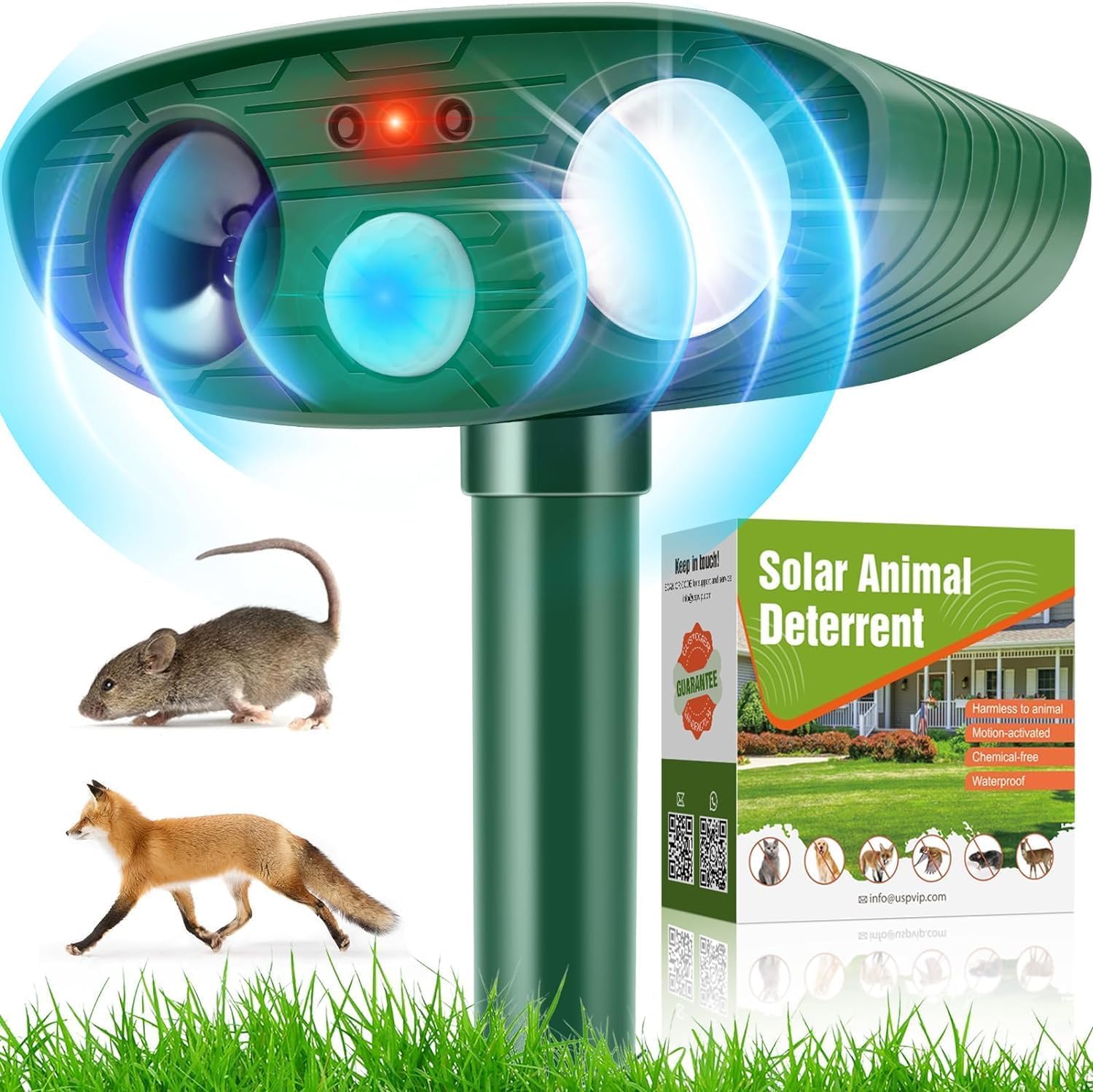 Ultrasonic Cat Repellent for Garden – Solar Fox Repellent for Gardens, Waterproof Cat Scarer with PIR Motion Sensor & LED Flash, Cat Deterrent for Garden UK