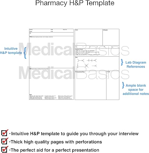 Vista 2 de Pharmacy H&P Cuaderno de historia médica y física, 100 plantillas médicas con perforaciones