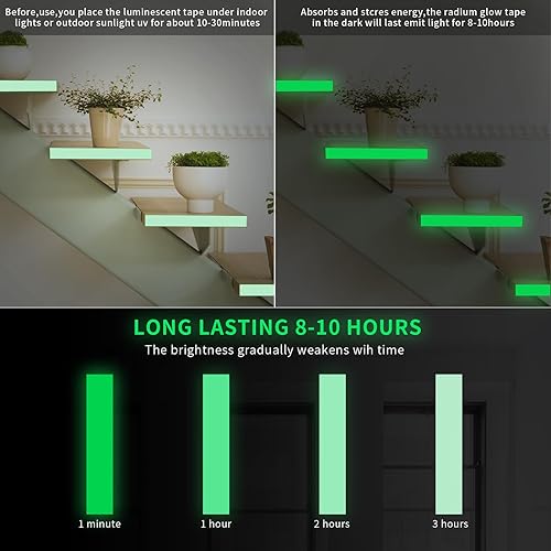 Miniatura 3 de Cinta que brilla en la oscuridad de 30 pies x 0.5 pulgadas resaltando adhesivo verde fluorescente con punta adhesiva impermeable y luminosa continua