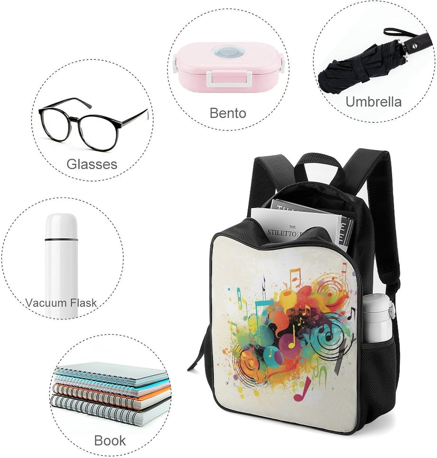 Abstract Music Themed Casual Daypack Hiking Backpack BookBag image 3