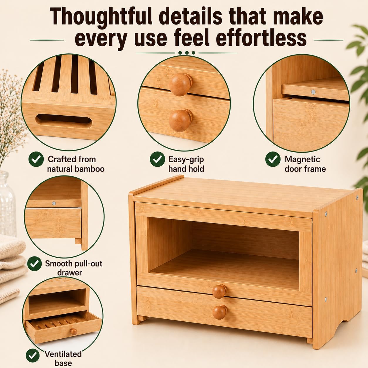 3in1 Bread Slicer for Homemade Bread - Adjustable Width Bamboo Bread Cutter with Storage Box, Bread Box with Cutting Board Crumb Tray, Bread Storage Container for Kitchen Countertop, Sourdough Baking
