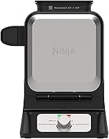 Ninja NeverStick PRO BW1001 Belgian Waffle Maker - Vertical Nonstick Design, 5 Shade Settings, Precision-Pour Cup, Black/Silver