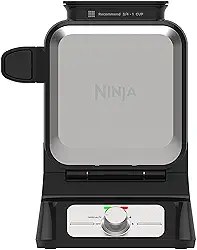 Ninja BW1001 NeverStick PRO fabricante de waffle belga, design vertical, 5 configurações de sombra, com copo de precisão e guia de receitas curado pelo chef, preto e prata