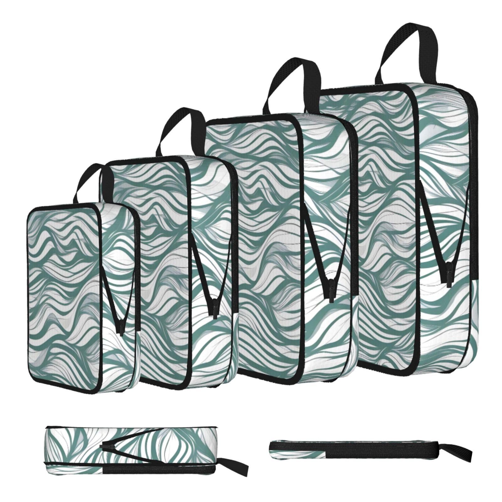 Green wavy stripe Compression Packing Cubes 4 Piece Set