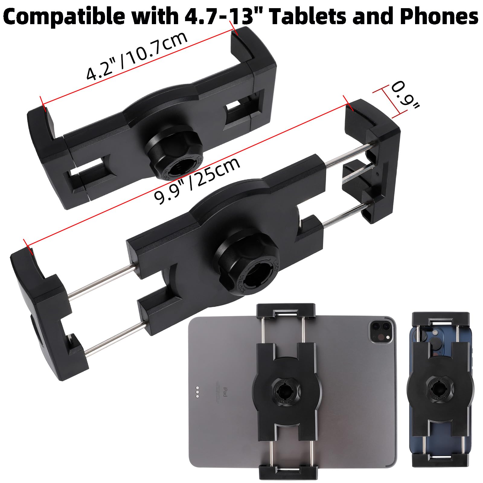 Supporto per iPad e tablet, con morsetto per aerei, rotazione a 360°, regolabile, in alluminio, per iPad Pro 12.9/Air/Mini, telefoni e tablet da 4,7-13 pollici