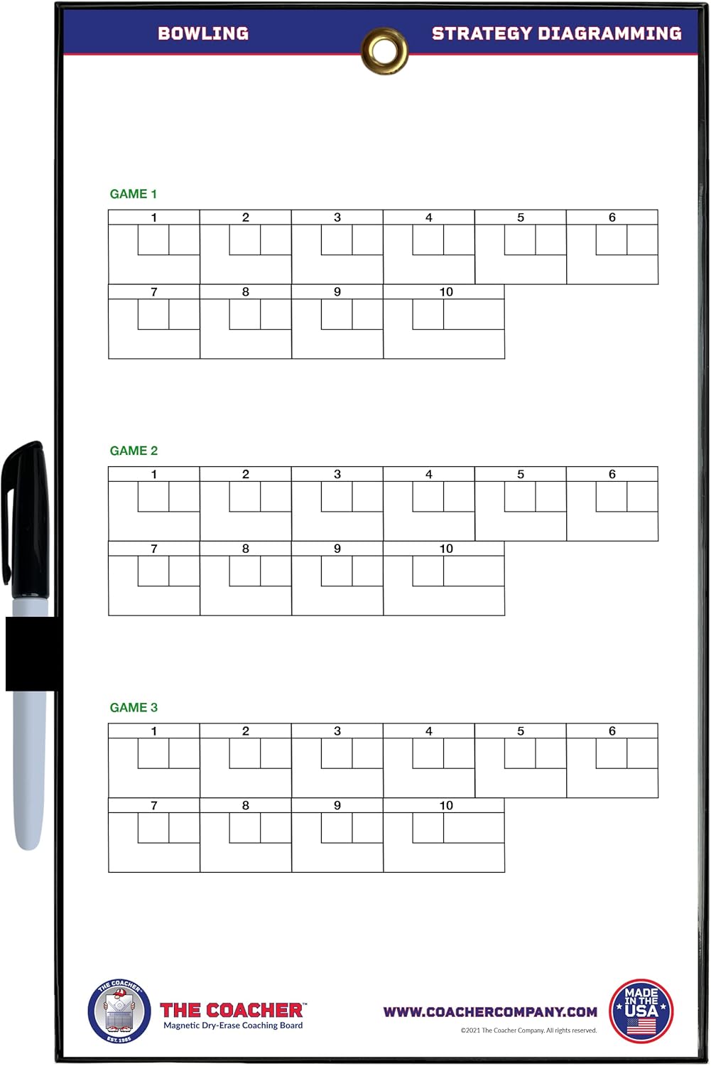 Premium Dry Erase Magnetic Bowling Coaching Coach Board Clipboard - Double-Sided - Made in The USA