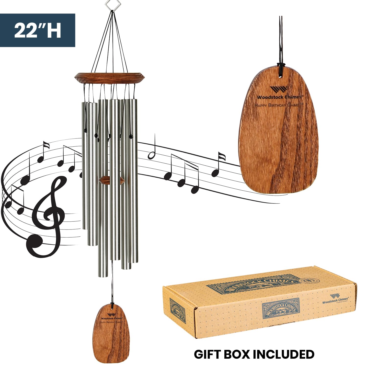 Woodstock Chimes Klangspiel, silber, 56x18x6.4 cm, BDAY