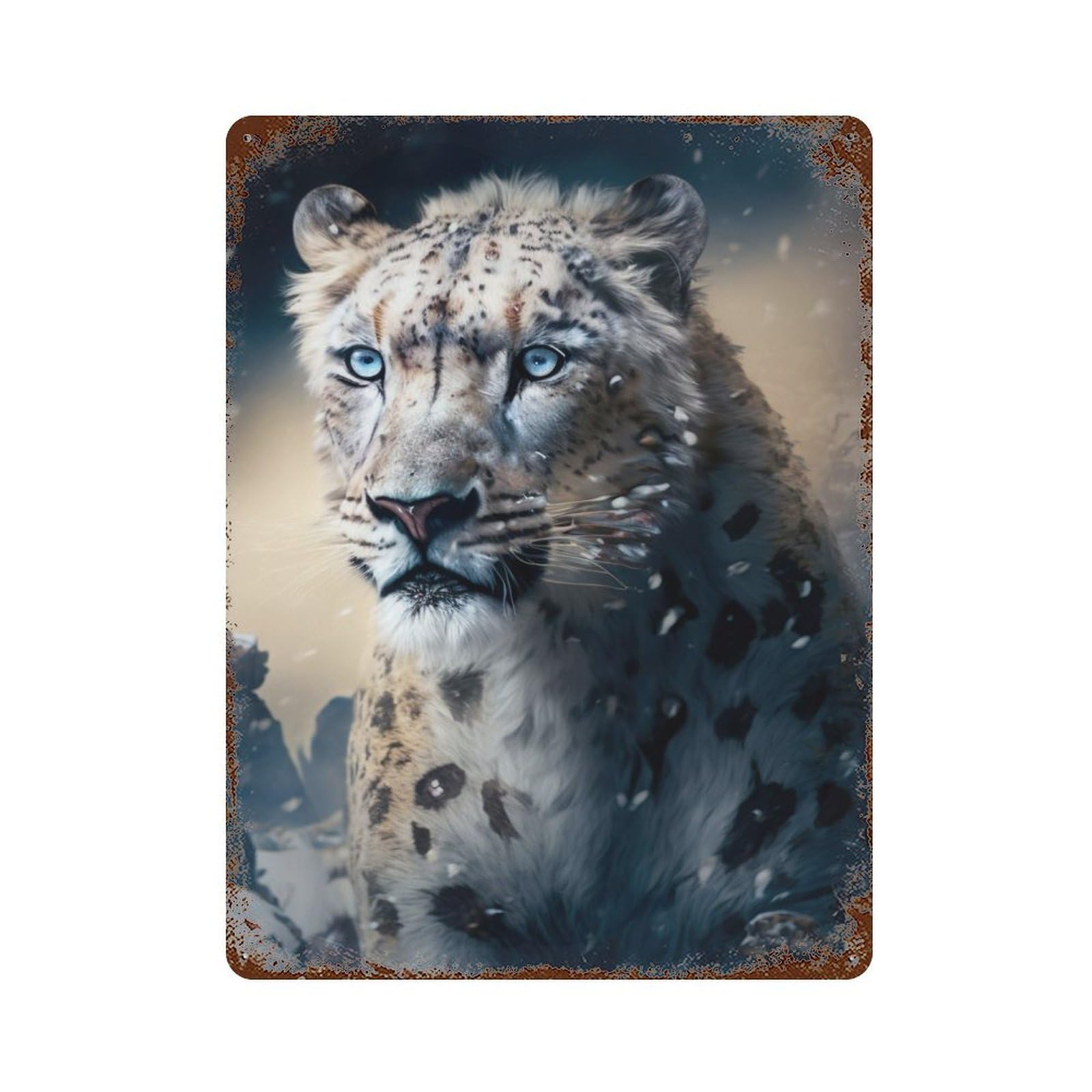 White Leopard Rusty Metal Tin Sign 15.7"x11.8", Ideal for Farmhouse, Kitchen And Entryway Decor